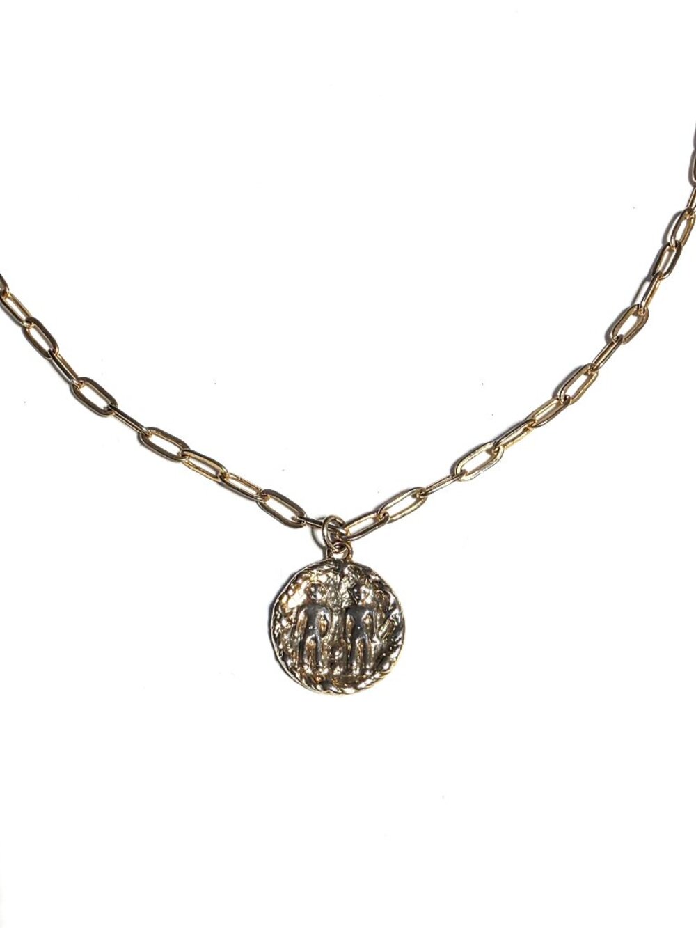 Gold-tone Gemini twins round pendant necklace